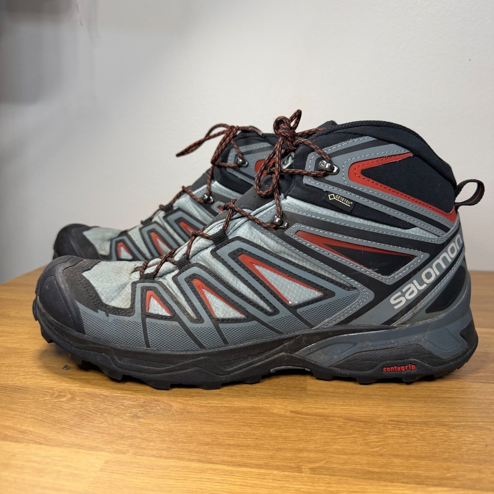Salomon X Ultra Gore-Tex Hiking Boots Mens 14 Grey Black Red Contagrip 406620